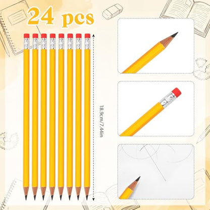Gersoniel 24 Pack Classic Yellow No.2 HB Pencils with 48 Eraser Caps, Traditional Wooden Writing Unsharpened Pencils Bulk for Office, Home, Note Taking and Everyday Writing - color: Yellow