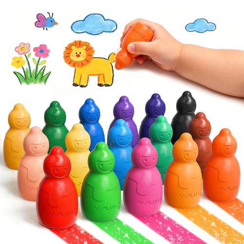 YPLUS Jumbo Crayons for Toddlers 1-3, 16 Colors Non Toxic Large Crayons | Easy-Grip Stackable Crayons, Unbreakable & Washable, Safe for Kids Ages 1-6. Mess-Free Preschool Supplies, Ideal Gift - color: 16colors