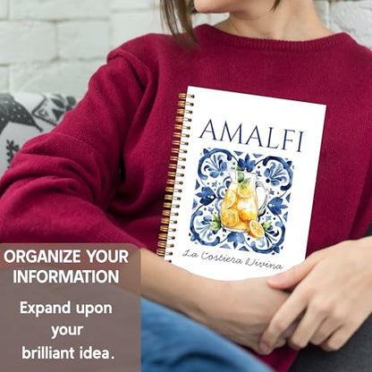 KAOWT Blue Amalfi Coast Italian Lemon Notebook Journal, Blue and White Mediterranean Tile Notebooks for Note Taking, Coastal Beach Ocean Journal, Botanical Lemon Hardcover Spiral Notebook 5.5x8.3in - color: Summer notbook-Italian
