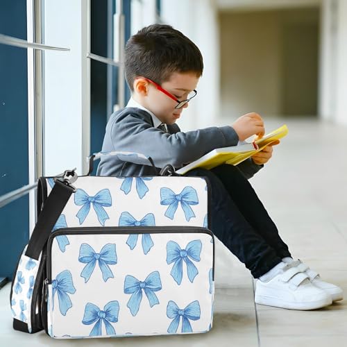 Caikeny 3 Ring Zipper Binder Cute Blue Bows Hand Drawn 1.5 inch Binders Bag Expanding File Pockets with Shoulder Strap and Handle - color: Multicolored 1z83.18