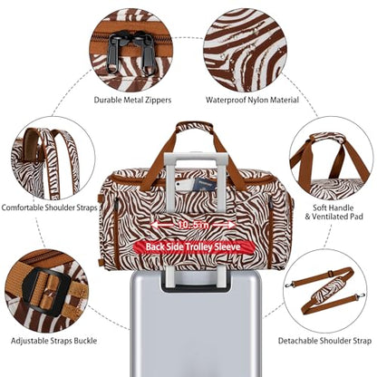 Convertible Garment Bags for Travel - Carry on Garment Duffle Bag with Backpack Straps for Men Women, 4 in 1 Large Travel Duffel Bags with Shoes Compartment Hanging Suit Dress Weekender Bag 3pcs Set - color: D1-Brown Zebra