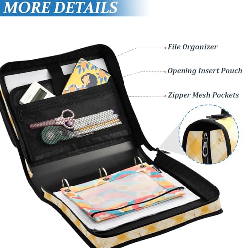 Plaid Floral Zipper Binder 3 Ring Binder with Zipper 1.5 Inch Shoulder Strap & Handle Binders Organizer Bag Amber Green - color: Amber Green