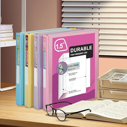 Zzrywuty Durable 3 Ring Binder,1.5 Inch,Economy 4 Pack,Each Holds 300 Pages,D-Ring Presentation View Binders for Office,School,Home (Pastel Assortment) - size: 1.5 Inch, style: Pastel Assortment