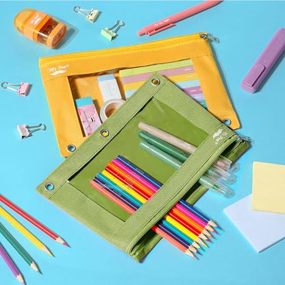 Mr. Pen- Pencil Pouch for 3 Ring Binder, 2 Pack, 10"x6.75", Smooth Zipper | Clear Window, Large Capacity Pencil Case with 3 Reinforced Grommets for School, Office, Supplies Storage | Clear Window, Large Capacity Pencil Case with 3 Reinforced Grommets for