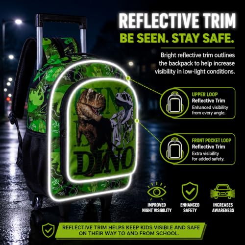 WZLVO 3PCS Rolling Backpack for Boys, Kids Dinosaur Bookbag with Roller Wheels, Suitcase School Bag Set for Toddler Elementary - color: Dinosaur Green