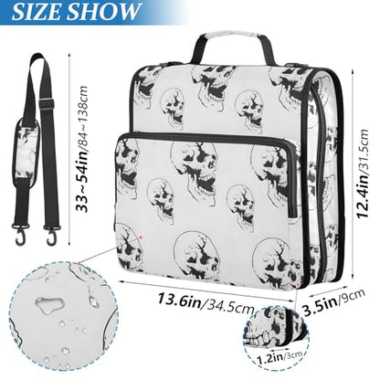 3 Ring Zipper Binder Black White Skull Binders Bag with Shoulder Strap 500 Sheets Paper Organizer Trapper Keeper Documents Storage File Folder for School Office - color: A859