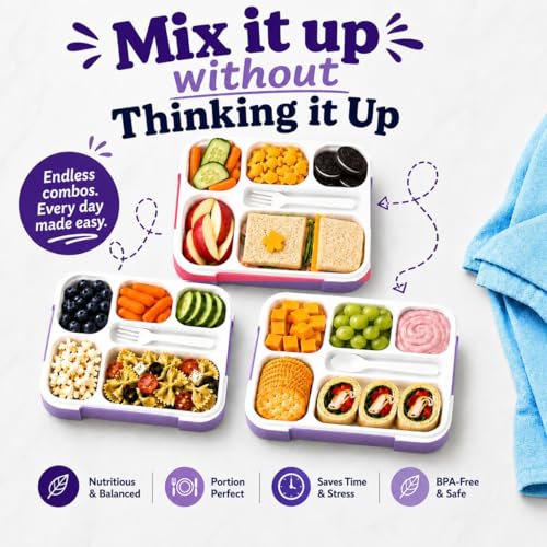 kinsho Lunch Boxes for Kids Girls Teens - Bento Box Set of 2 with Insulated Bag & Ice Pack, 6 Compartment Leak Proof Container, BPA-Free, Microwave Safe, Ideal for School & Work, Pink & Purple - color: Lilac + Pink