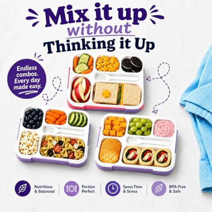 kinsho Lunch Boxes for Kids Girls Teens - Bento Box Set of 2 with Insulated Bag & Ice Pack, 6 Compartment Leak Proof Container, BPA-Free, Microwave Safe, Ideal for School & Work, Pink & Purple - color: Lilac + Pink