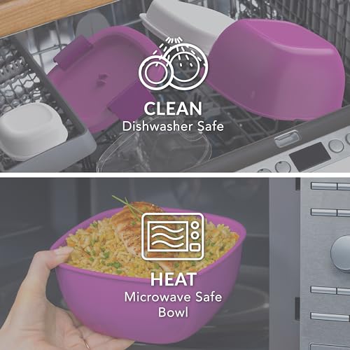 Bentgo Salad Container - 54 oz Bowl with 4-Compartment Toppings Tray, Leak-Proof Dressing Container, Reusable Fork, BPA-Free Lunch Box for Meal Prep & Food Storage; Removable Bento Tray (Purple) - color: Purple