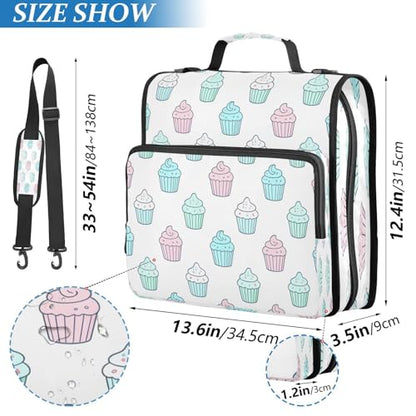 Cupcakes Design Zipper Binder 3 Ring 1.5 inch D-Ring Binder Multiple Storage Pockets Expanding File Folder Document Organizer