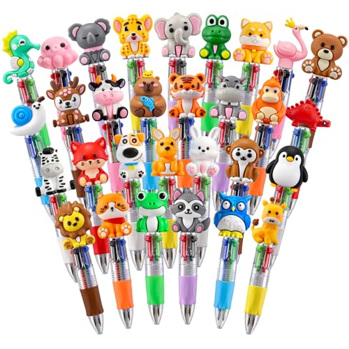 30Pcs Animals Mini Multicolor Pen in One 4-in-1 Cute Pens Bulk, Ballpoint Pens for Birthdays Parties, Fun Pens Gifts Assorted Ink Kawaii Pen - style: 30Pcs-Animals