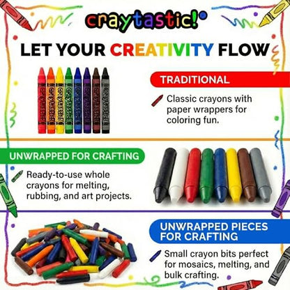 Craytastic! 52 Sets of 4-Packs in Cello (208 Count total bulk Crayons) - Large Box of Crayons Bulk For School Teachers, Restaurants, Party Favors, Crayon Packs, Non-Toxic