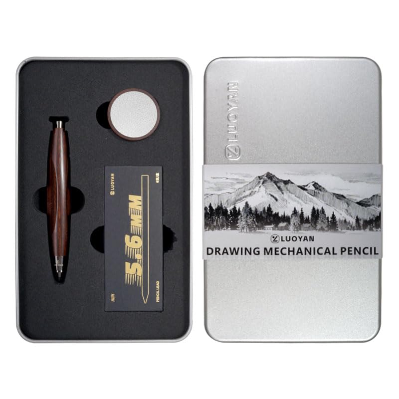 Rosewood Clutch Pencil 5.6mm Lead Holder Gift Set with Sharpener and Box of Leads, Chubby Octagonal Barrel Wooden Sketching & Drawing Pencil for Artists (Red Rosewood Triangular Barrel) - style: Red Rosewood Triangular Barrel