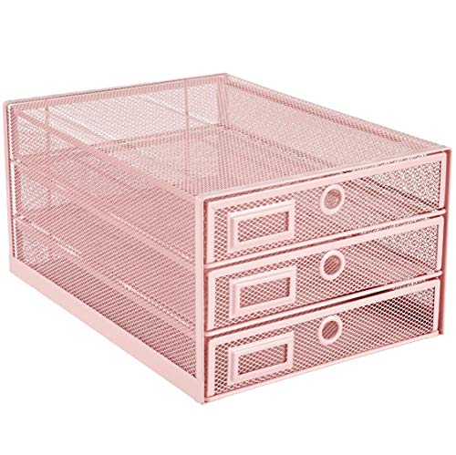 Annova Desk Organizer Wire Mesh 3 Tier Sliding Drawers Paper Sorter/Multifunctional/Premium Solid Construction for Letters, Documents, Mail, Files, Paper, Kids' Art Supplies (Light Pink) - color: Light Pink