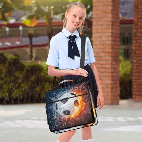 Water Fire Soccer Zipper Binder Bag 3 Ring Binder with Shoulder Strap Zip Up 500 Sheets Capacity Multi Pockets for School Office Supplies - color: Multi2664, size: Fit 500 Sheets