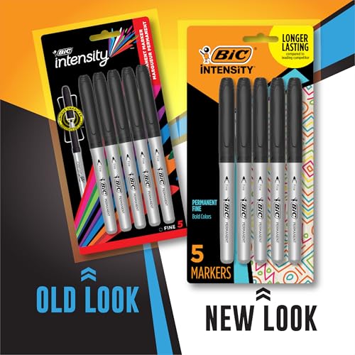 BIC Intensity Black Permanent Markers, Fine Point, 5-Count Pack of Black Markers With Non-Slip Grip for Comfort and Control