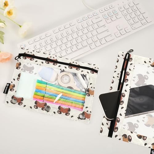 Panda Pencil Pouches for 3 Ring Binder, Zipper Binder Pencil Case, 2 Pack Clear Window Case Bag for Office Organizers - color: Panda