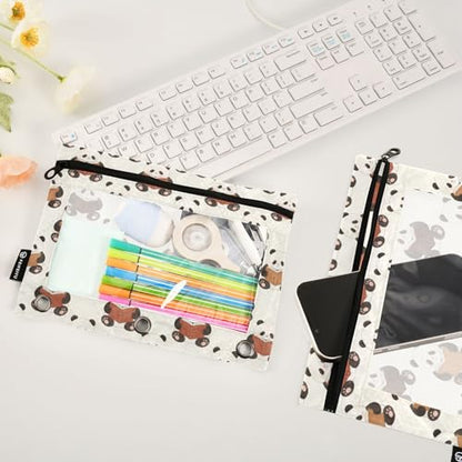 Panda Pencil Pouches for 3 Ring Binder, Zipper Binder Pencil Case, 2 Pack Clear Window Case Bag for Office Organizers - color: Panda
