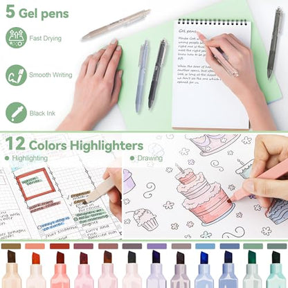 DazSpirit 61PCS Aesthetic College School Supplies Set with Cute Pencil Case | Pastel No Bleed Highlighters, Gel & Erasable Pens, Mechanical Pencils, Refills & Sticky Notes, Complete Stationery Kit - color: Green