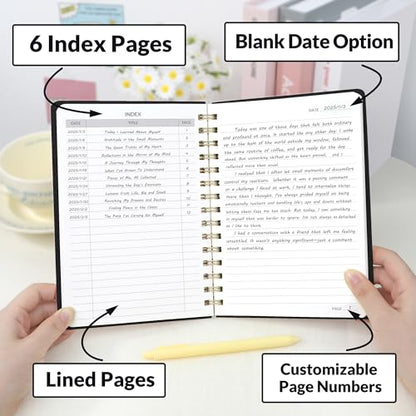 SUNEE Lined Spiral Journal Notebook for Women, 146 Pages College Ruled Hardcover Journaling Notebook for Work, Note Taking and Office School Supplies, A5 -Black - color: Black