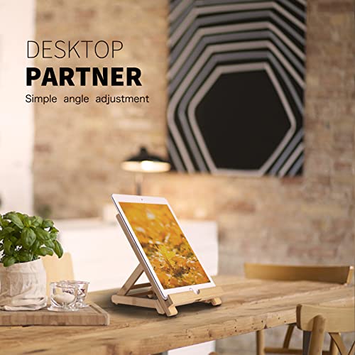Healfyya Bamboo Tablet Stand Holder - Adjustable Folding Wood iPad Stand With Chargeable Hole for Desk and Cooking (Tablet A) - color: Tablet Stand A