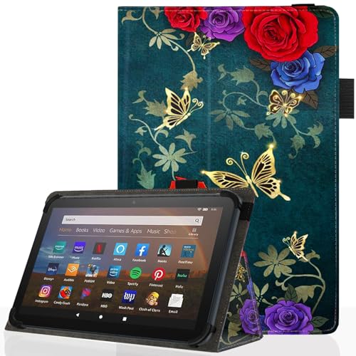 Universal 10 10.1 Inch Android Tablet Case,Slim Folding Stand Cover for All 9"-10.5" Touchscreen Tablet Case with Stylus Pen Holder,Butterfly Flower - color: Butterfly Flower