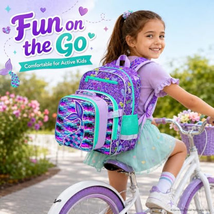 gxtvo 3PCS Girls Backpack, 16" Sequin Prechool Elementary Bookbag and Lunch Box - color: Reversible Sequins Fishtail Clip-on Backpack
