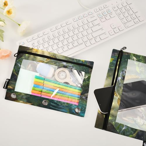 Largemouth Bass Fish Pencil Pouches for 3 Ring Binder, Zipper Binder Pencil Case, 2 Pack Clear Window Case Bag for Office Organizers - color: Largemouth Bass Fish