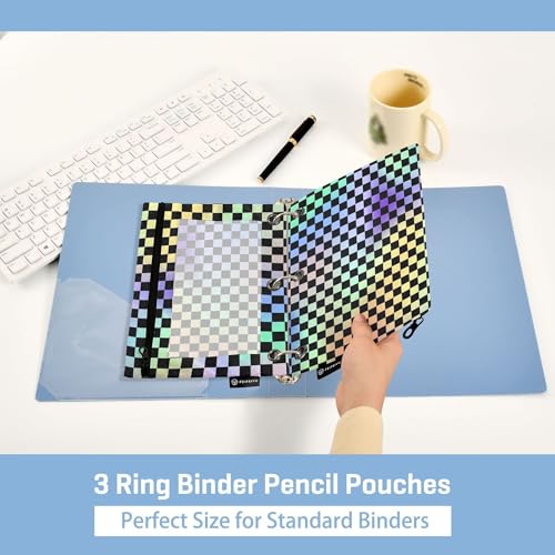 Rainbow Buffalo Plaid Binder Pouches 3 Ring for Boys Girls School Office College Supplies Black Chessboard Blue Yellow Aqua Pencil Pouches Case Bag with Clear Window and Zipper 2 Pack - color: Darkviolet