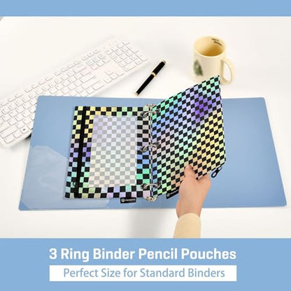 Rainbow Buffalo Plaid Binder Pouches 3 Ring for Boys Girls School Office College Supplies Black Chessboard Blue Yellow Aqua Pencil Pouches Case Bag with Clear Window and Zipper 2 Pack - color: Darkviolet