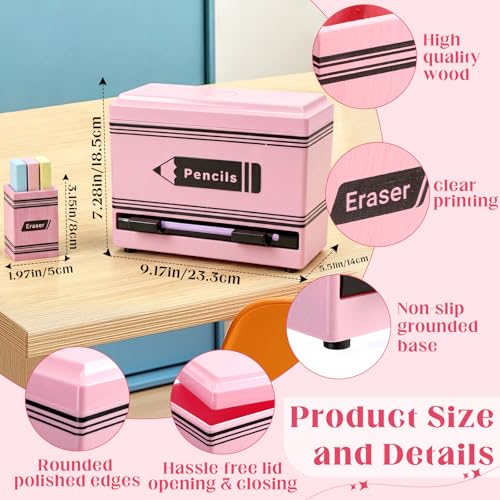 Pencil Dispenser for Classroom, 2Pcs Classroom Organization Set, Interactive Pencil Holder with Eraser Holder, Pencils Station for Teacher & Student, Teacher Must Have, Back to School Supplies(Pink) - color: Pink