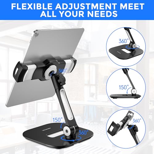 AboveTEK Tablet Stand Holder, Stylish Aluminum iPad Stands, Foldable 360° Swivel Table Stand Holder fits 4-11" Tablets/Smartphones for Kitchen Bedside Office POS Showroom Reception (Black) (Pack of 3) - color: Black, size: 4"-11" (Pack of 3)