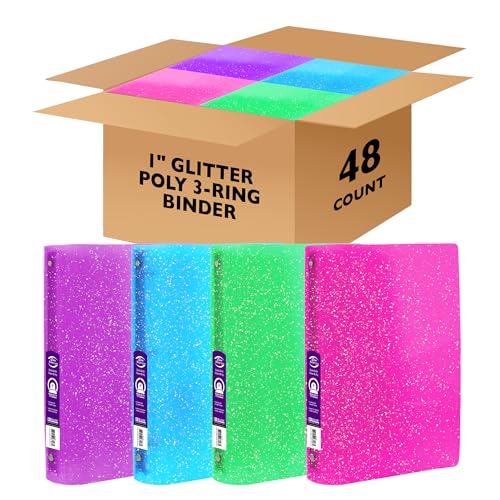 BAZIC Products 1" Glitter Poly 3-Ring Binder, 1 Pocket, 48-Case | round rings, 1 in glitter poly 3-ring binder, 1 inside pocket, holds up to 175 sheets, Durable poly - color: Glitter, size: 48-Pack