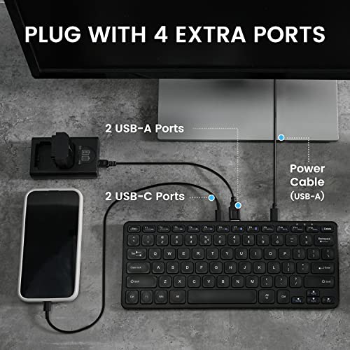 Perixx PERIBOARD-416 Wired Mini USB Keyboard with 4 Hubs - X Type Scissor Keys - Detachable USB-C and A Cable - US English - style: Wired USB with Hubs