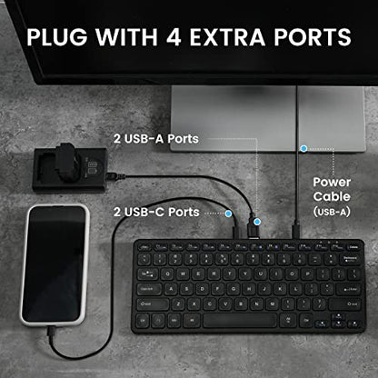 Perixx PERIBOARD-416 Wired Mini USB Keyboard with 4 Hubs - X Type Scissor Keys - Detachable USB-C and A Cable - US English - style: Wired USB with Hubs