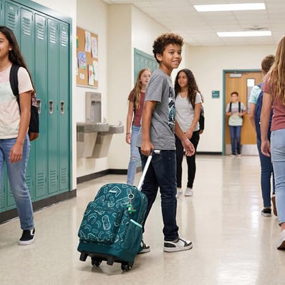 Kids Rolling Backpack for Boys 16.5" School Roller Backpack with Lunch Box, Toddler Backpacks with Wheels Rollig Wheeled Backpacks for Elementary School - color: Blue Game