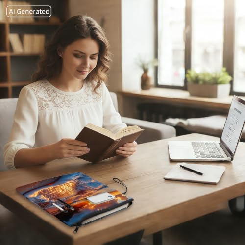 Padded Book Sleeve with Zipper & Front Pocket, Fabric Book Cover | Golden Sunset Beach Waves11.4"x8.7" Washable Canvas Pouch for Hardcovers, Tablets & Reading Accessories - color: Golden Sunset Beach Waves