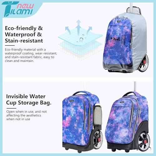 NEW TILAMI 19 inch Rolling Backpack Teens Rolling Backpack Cute Wheeled Laptop Backpack Bookbag Roller Travel Bag College, Star Violet - color: Purple Star Violet