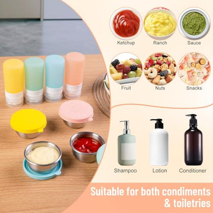 MICEBAY 8-Pack Salad Dressing Container To Go, 2-oz Silicone Small Condiment Squeeze Bottles and 1.6 oz Stainless Steel Sauce Containers Cups, Leakproof Condiment Containers with Lids for Lunch Box - color: Candies, size: 2-oz