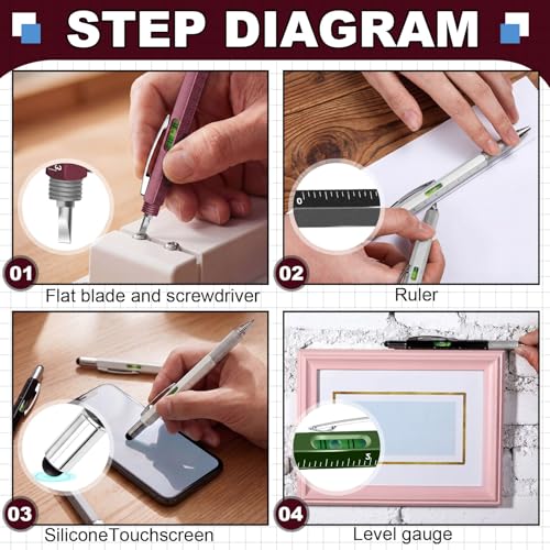 Zhanmai 8 Pcs 6 in 1 Multitool Pen Bulk Gift for Men Multi Tool Ballpoint Pen with Ruler Level Screwdriver Stylus Cool 20 Ink Refill Tool Gadget Birthday Christmas Stocking Stuffers(Seven Colors) - color: Seven Colors