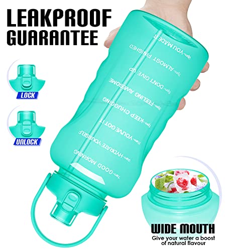 HydroPal 1 Gallon Water Bottles with Straw, 128 oz Water Bottle BPA Free Innovative 2-IN-1 Lid Gym Bottle with Times to Drink Motivational, Large for Sports Fitness Camping Water Jug （13.8X5.5 inch） - color: Turquoise