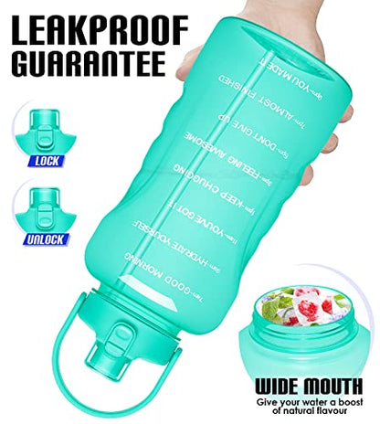HydroPal 1 Gallon Water Bottles with Straw, 128 oz Water Bottle BPA Free Innovative 2-IN-1 Lid Gym Bottle with Times to Drink Motivational, Large for Sports Fitness Camping Water Jug （13.8X5.5 inch） - color: Turquoise