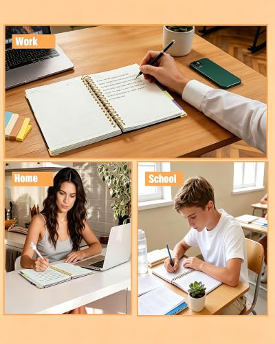 Hardcover Spiral Notebook Journal with Removable Dividers Tabs, 5 Subject Notebooks for Work School, 300 pages 8"x10" B5 leather Journal College Ruled, Cute Journal for women, Black - color: Black