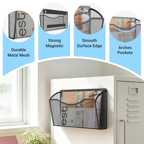 Gawerk Magnetic Wall File Folder, No Drilling Hanging Metal Document Paper Mail Organizer for Office Classroom Home (1 Pocket, Black)