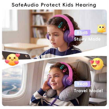 Candy Bila Kids Headphones, Wired Headphones for Kids Over Ear with Microphone, 85/94dB Volume Headphone for Girls Boys, Foldable Headphone for Learning & Entertainment, Deep Purple and Pink - color: Deep Purple and Pink
