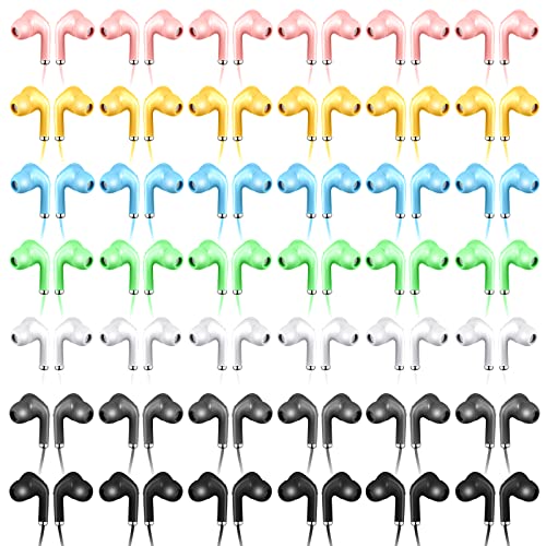 50 Pack Bulk Earbud Headphones with Mic Assorted Colors Student in Ear Earbuds Classroom Wired Ear Buds with 3.5mm Headphone Plug for Kids Adults School Library Museum Travel Plane Tablet (Novel)