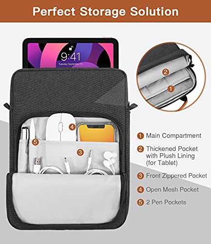 MoKo 9-11 Inch Tablet Sleeve Bag Handle Carrying Case with Shoulder Strap | Fits iPad Pro/Air/A16 11-inch, iPad 10th 10.9, iPad 9/8/7th 10.2, iPadAir 5/4th 10.9 and Tab S8/S9 11-inch, Black & Gray - color: Black & Gray, size: 9-11 inch