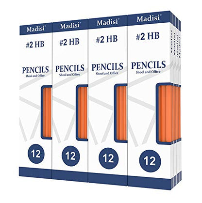 Madisi Wood-Cased #2 HB Pencils Bulk, 192 Count, Pre-sharpened | 16 Packs of 12-Count, Box of Pencil Set, Classroom Supplies, Yellow