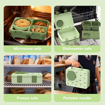 Bento Lunch Box for Kids Adult, Leakproof 3-4 Compartment Bento Box Set with Insulated Food Jar,Water Bottle, Lunch Bag, School Lunch Container for Toddler Teen Girls Boys Ages 3+(Dinosaur) - color: Dinosaur