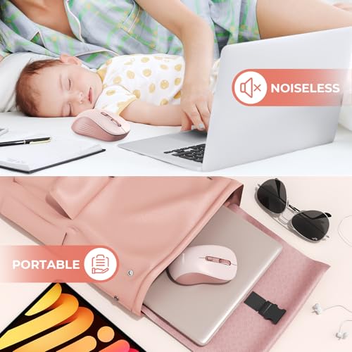 seenda Bluetooth Wireless Mouse, Bluetooth & 2.4G USB Dual Mode, Quiet Clicks, 1600 DPI Smooth Tracking, Ergonomic Design, 24-Months Battery Life, Portable Mouse for Laptop/Mac/Ipad/PC/Tablet-Pink - color: Pink
